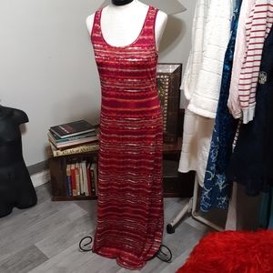 Long Maxi Womens Summer Sun Dress Pinks Purple Aqua Stretch Sz Med BAILEY BLUE